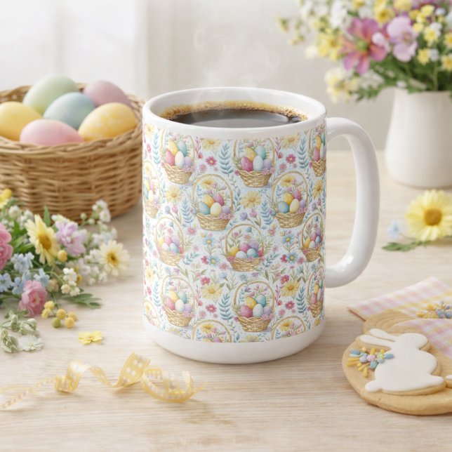 Mug Panier de Pâques Pastel à Motif avec Fleurs Printa (Créateur téléchargé)