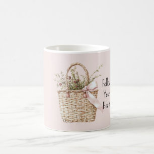 Mug Panier de roses rouges ruban rose