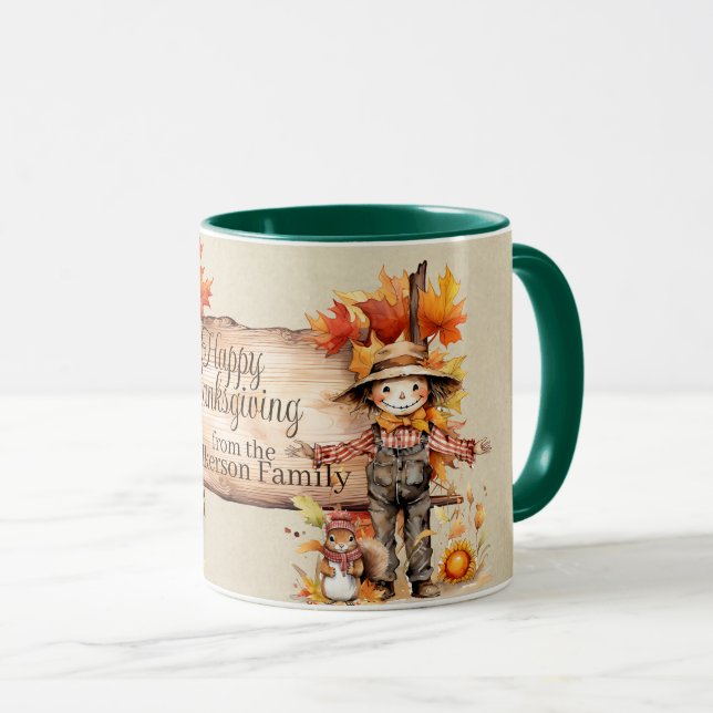 Mug Panneau bon thanksgiving bois & Scène d'automne (Devant droit)