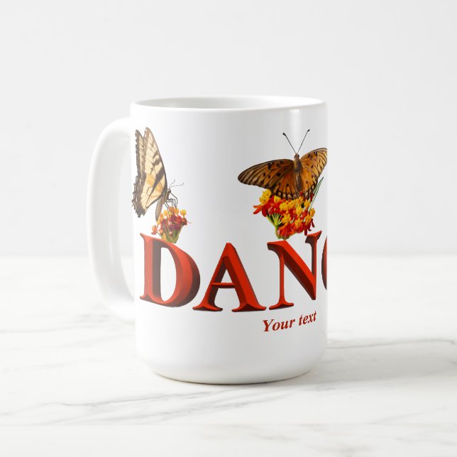 Mug Panneau de danse personnalisé avec papillons  (Devant gauche)