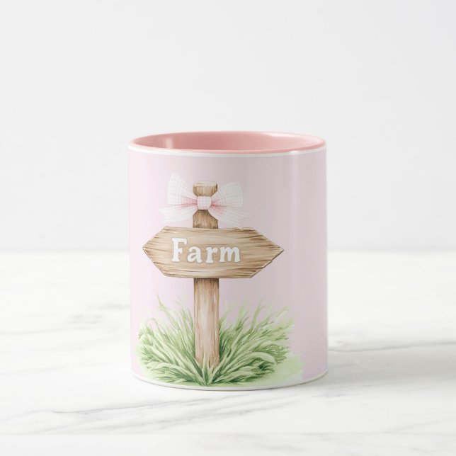 Mug Panneau de la ferme en bois de bow de campagne ros (Centre)