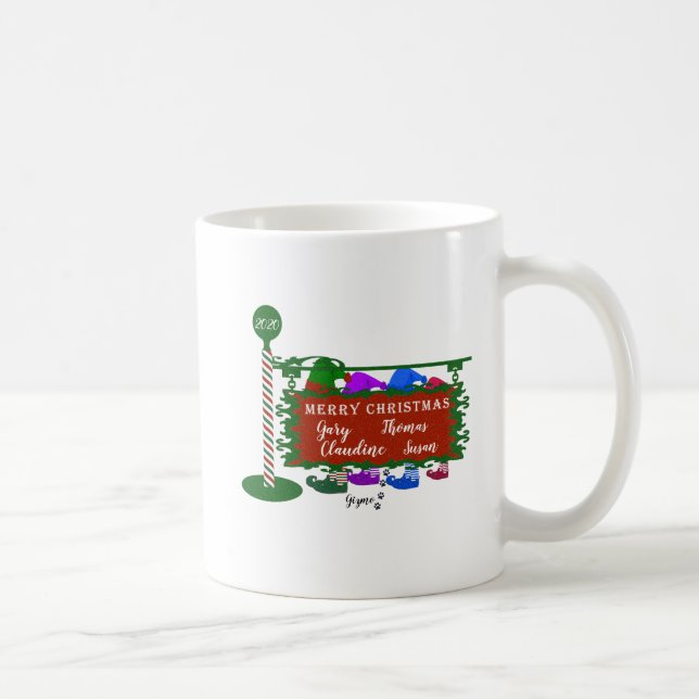 Mug Panneau de Noël avec nom de famille Elfes (Droite)