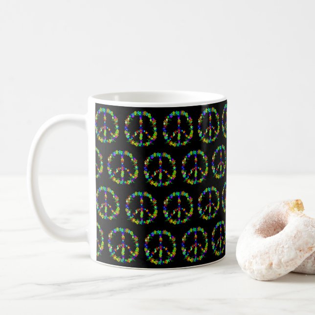 Mug Panneau de paix avec fleurs colorées (Avec donut)