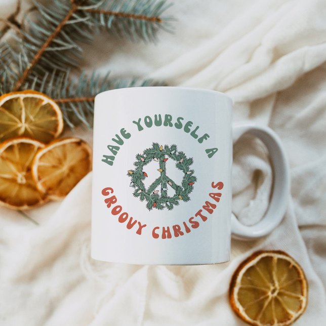 Mug Panneau de Paix Rétro Ayez Vous Un Noël Super (Créateur téléchargé)