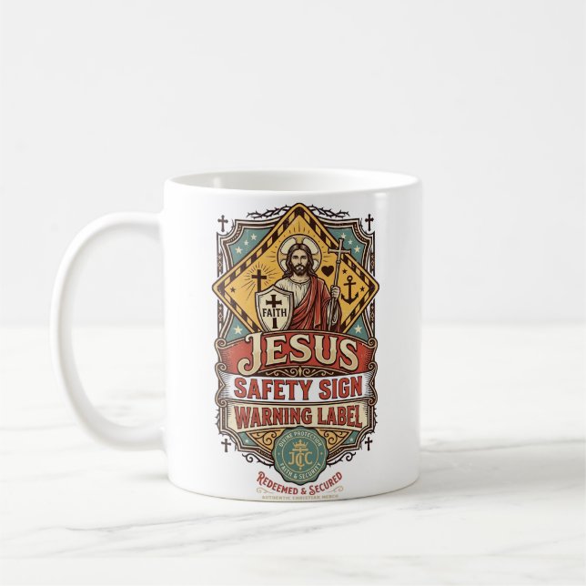 Mug Panneau de sécurité Jésus Étiquette d'avertissemen (Gauche)