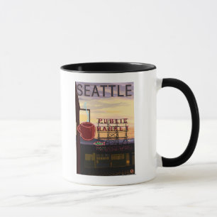Mug Panneau du marché de SeattlePike Place et vue sur