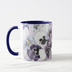 Mug Panneaux blancs violets roses dessin Vintage