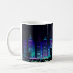 Mug Panorama de la ville de nuit avec lumière néon sur
