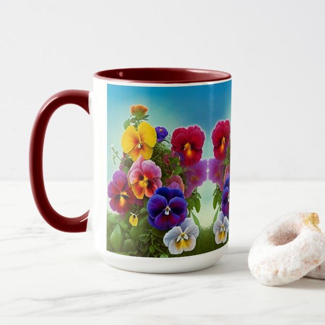 Mug Pansies colorées -AI ART (Avec donut)