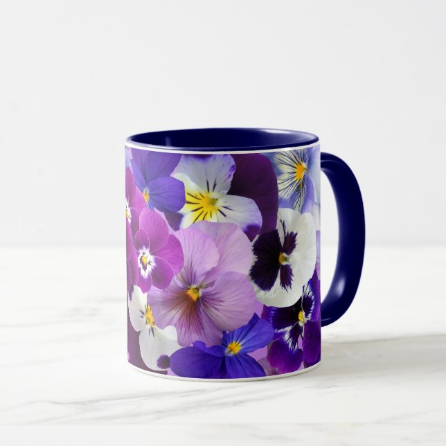 Mug Pansies Colorées, Jolies Fleurs, (Devant droit)