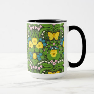 Mug Pansies jaunes, oiseaux et papillons