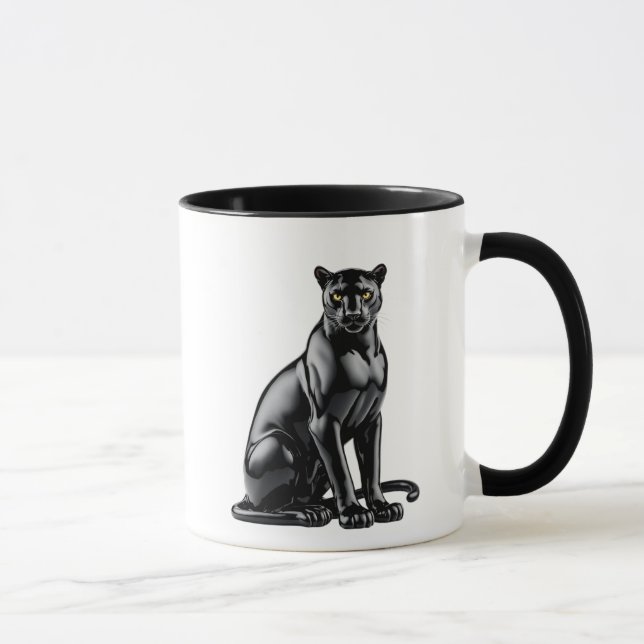 Mug Panthère noire statique dans une position assise. (Droite)