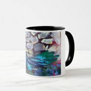 Mug paon bleu, peinture acrylique