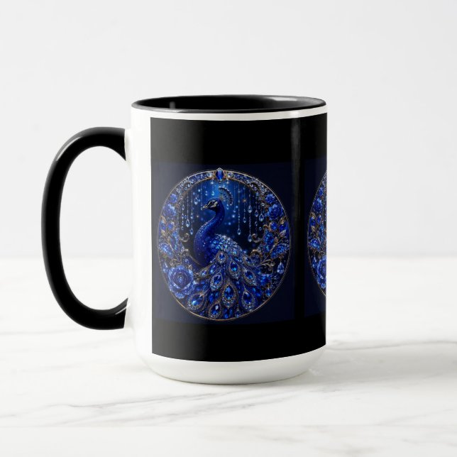 Mug Paon bleu royal | Glamour de cristal (Gauche)