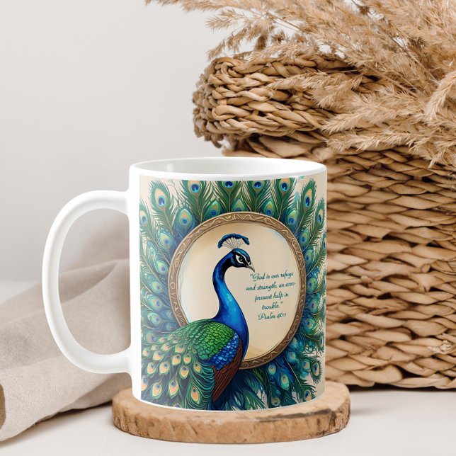 Mug Paon céleste fleuri Verset biblique  (Créateur téléchargé)