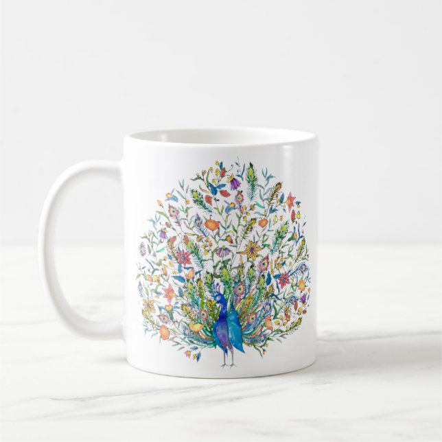 Mug Paon floral aquarelle  (Gauche)