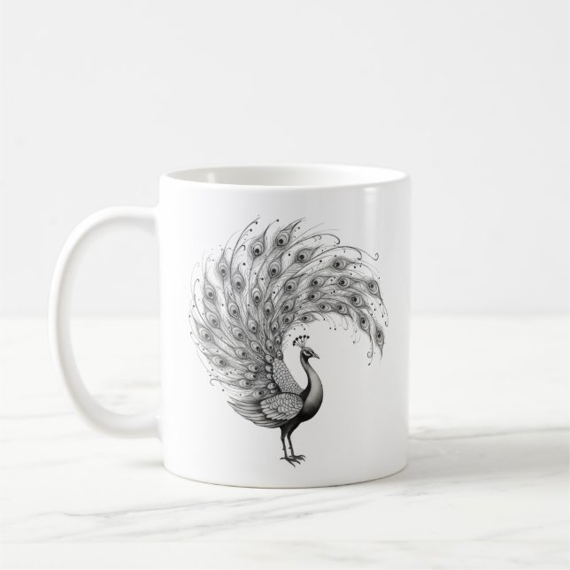 Mug Paon noir et blanc (Gauche)