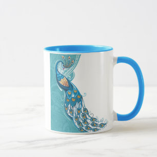 Mug Paon sur l'illustration turquoise