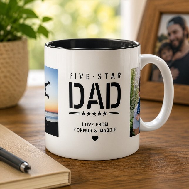 Mug PAPA 5 ÉTOILES Moderne Cool 2 Photo Fête des Pères (Créateur téléchargé)