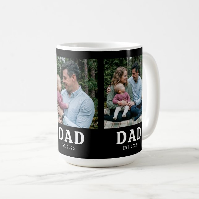 Mug Papa a établi Bold Modern Black 3 Photo (Devant droit)