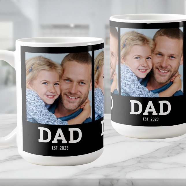 Mug Papa a établi la photo 3 noir moderne (Créateur téléchargé)
