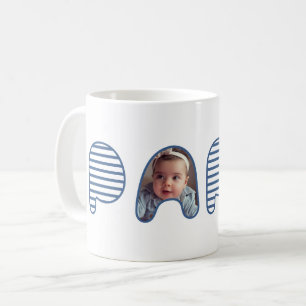 Mug Papa Blue Stripe Bubble Lettrage Photo Collage