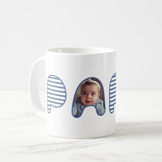 Mug Papa Blue Stripe Bubble Lettrage Photo Collage (Devant gauche)