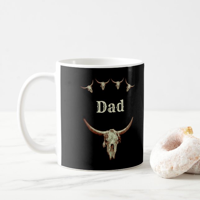 Mug Papa Bull Cow Crâne Fête des pères occidentale Rus (Avec donut)
