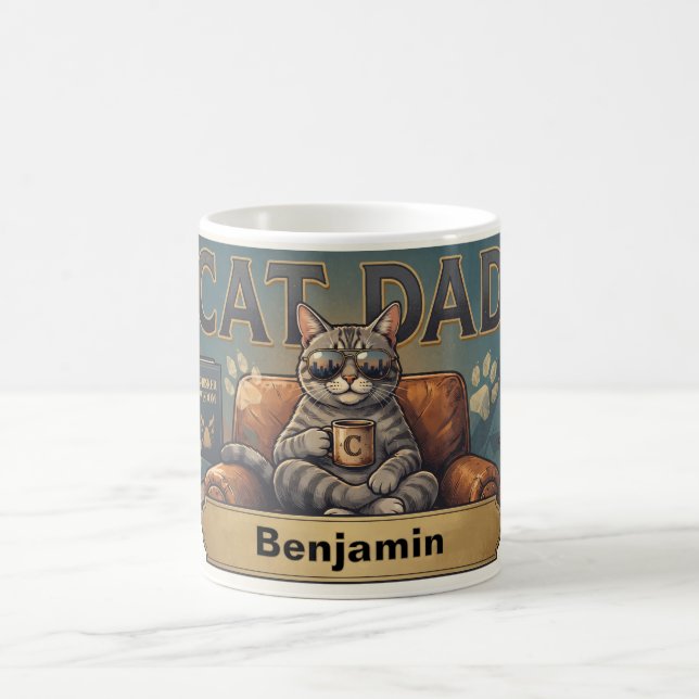 Mug Papa Chat Cool Café Rétro avec Nom Personnalisé (Centre)