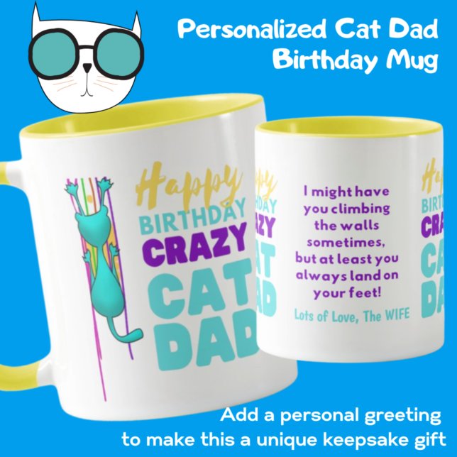 Mug Papa Chat Drôle Anniversaire - Grimpant Aux Murs P (Créateur téléchargé)