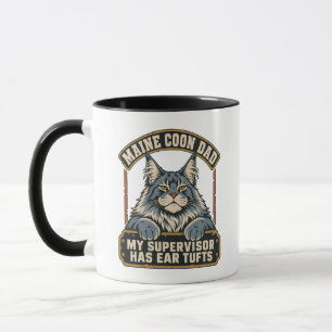 Mug Papa Chat Superviseur Maine Coon Gris Vintage
