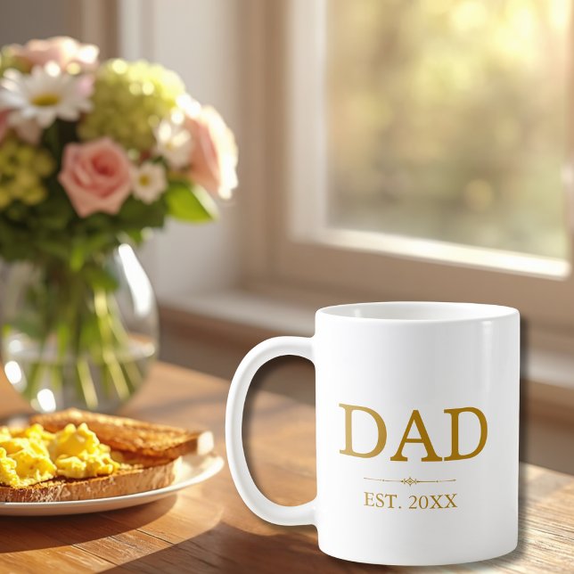 Mug Papa Date d'Est. avec Noms des Enfants Script Doré (Créateur téléchargé)