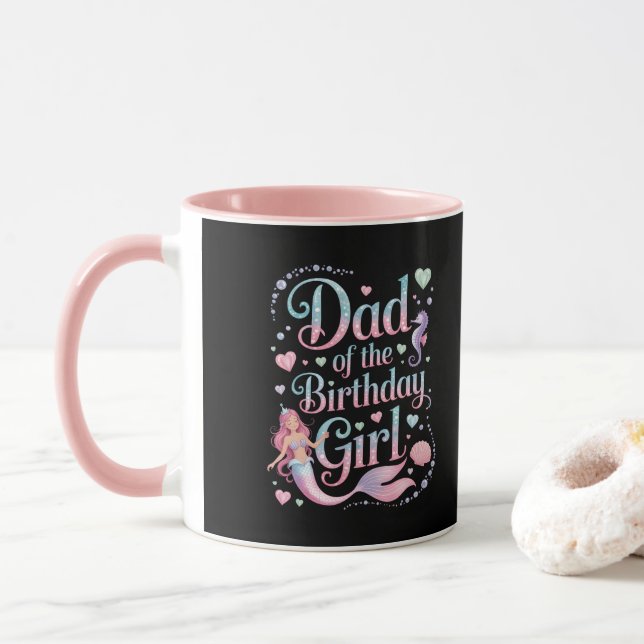Mug Papa de la fille d'anniversaire sirène (Avec donut)