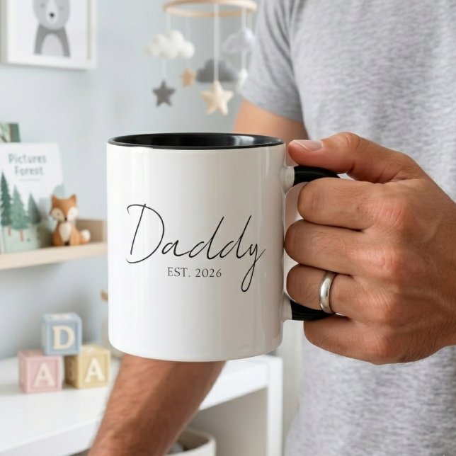 Mug Papa élégant année EST design de script minimal po (Créateur téléchargé)