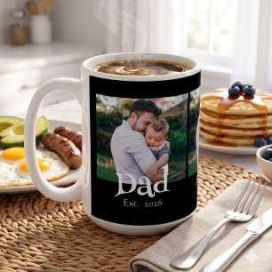 Mug Papa Établi Texte Gras Simple + Photo Noir