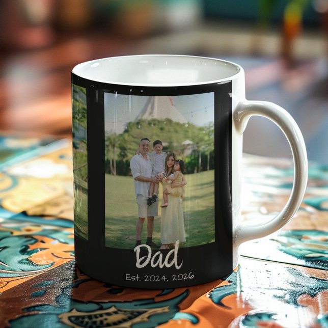 Mug Papa Établit écriture blanche Photo Noir 3 (Créateur téléchargé)