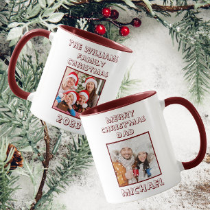 Mug Papa Famille Photo Maroon & Blanc