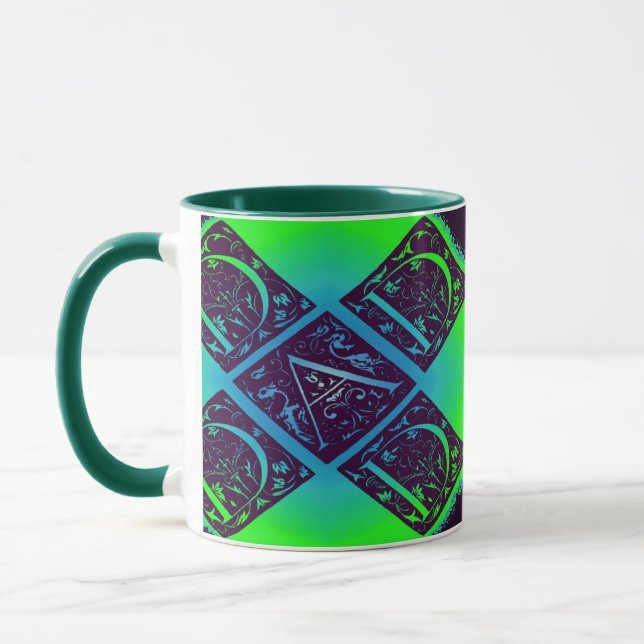 Mug Papa Fancy Texte Vert Bleu Arrière - plan (Gauche)