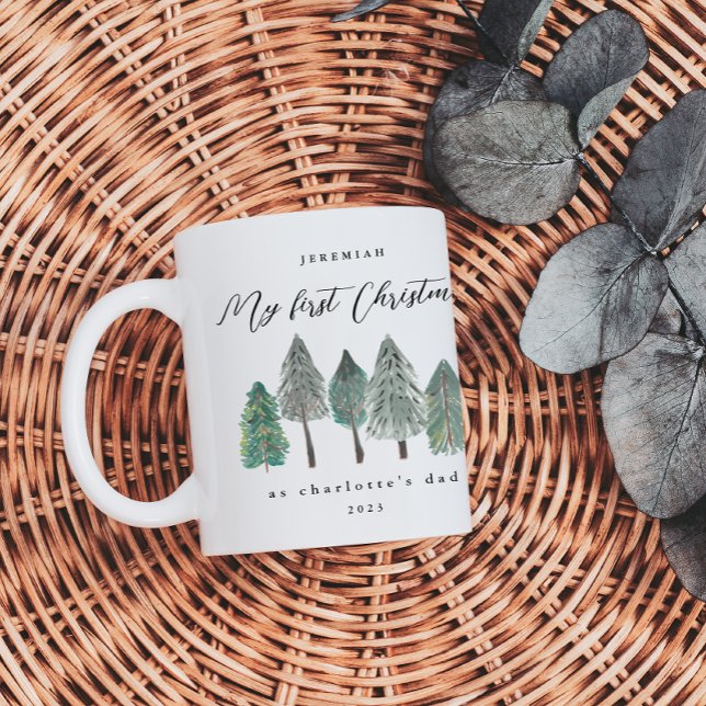 Mug Papa First Christmas Photo Pine Trees (Créateur téléchargé)