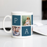 Mug Papa | Grand-père 5 Collage photo<br><div class="desc">Créez un doux souvenir pour un grand-père bien-aimé cette Fête des pères ou la Journée des grands-parents avec ce design simple qui comprend cinq de vos photos préférées de carré ou Instagram, arrangé dans une mise en page collage avec des carrés alternatifs en bleu foncé, épelant "Papa" avec un message...</div>