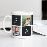 Mug Papa | Grand-père 5 Collage photo<br><div class="desc">Créez un doux souvenir pour un grand-père bien-aimé cette Fête des pères ou Journée des grands-parents avec ce design simple qui comprend cinq de vos photos préférées de carré ou Instagram, arrangé dans un montage avec carrés alternatifs en noir fusain, en épelant "Papa" avec un message personnalisé dans le carré...</div>