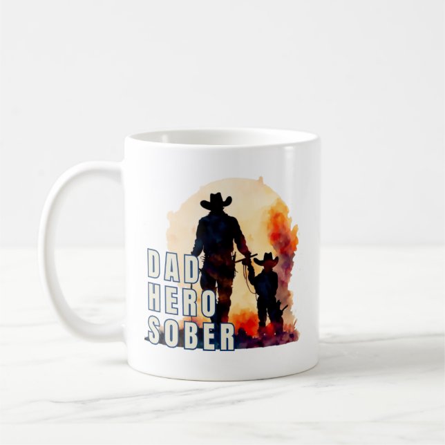 Mug Papa, Héros, Sober. Aquarelle Cowboy, Cadeau Sobri (Gauche)