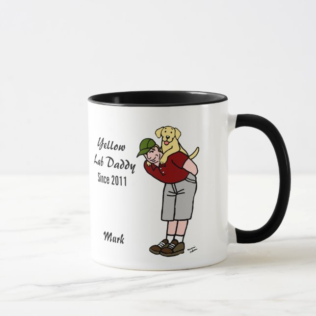 Mug Papa jaune personnalisé de Labrador en rouge (Droite)