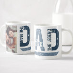 Mug Papa l'homme le mythe la légende Photo personnalis<br><div class="desc">Célébrez Papa en tant que héros ultime avec ce design de mug audacieux et personnalisé. Avec un espace dédié pour votre photo préférée aux côtés d'une typographie forte et en détresse qui le proclame "L'Homme, le Mythe, la Légende", ce design crée un hommage puissant et sincère. Personnalisez-le avec votre image...</div>