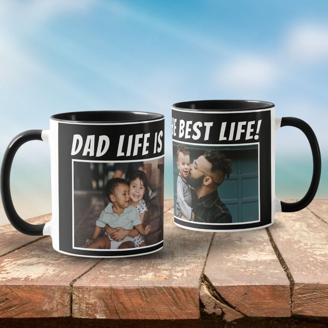 Mug Papa Life is the Best Life 2 Photos Père Noir (Créateur téléchargé)
