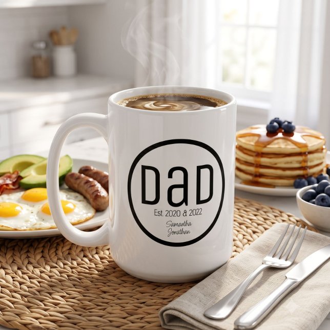 Mug Papa Moderne Dates Simples Noms des Enfants (Créateur téléchargé)