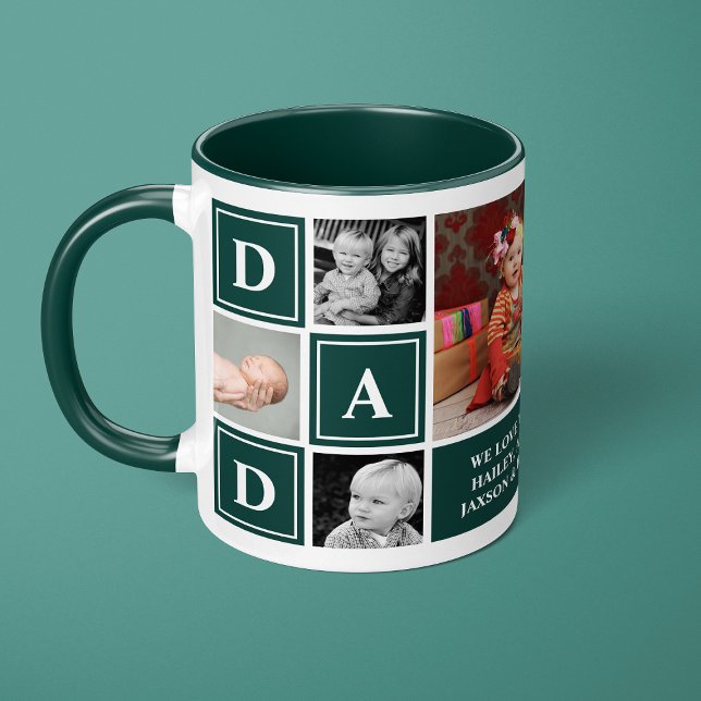 Mug Papa Nous T'aimons Vert Chasseur Collage Photo Per (Créateur téléchargé)