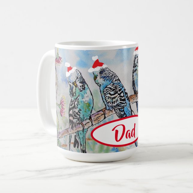 Mug Papa oiseau Budgie Noël Budgies Budgerigar (Devant gauche)
