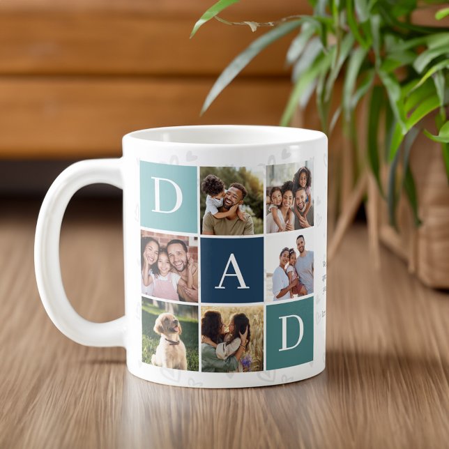 Mug Papa Photo Carré Gird Monogramme & Personnalisé (Dad Photo Square Gird Monogram & Personalized Coffee Mug)