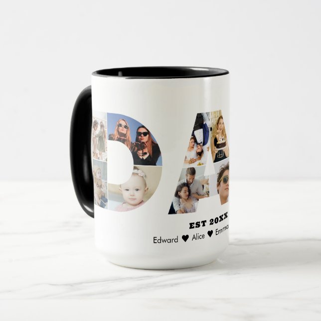 Mug Papa Photo Collage Fête des pères découpée Anniver (Devant gauche)